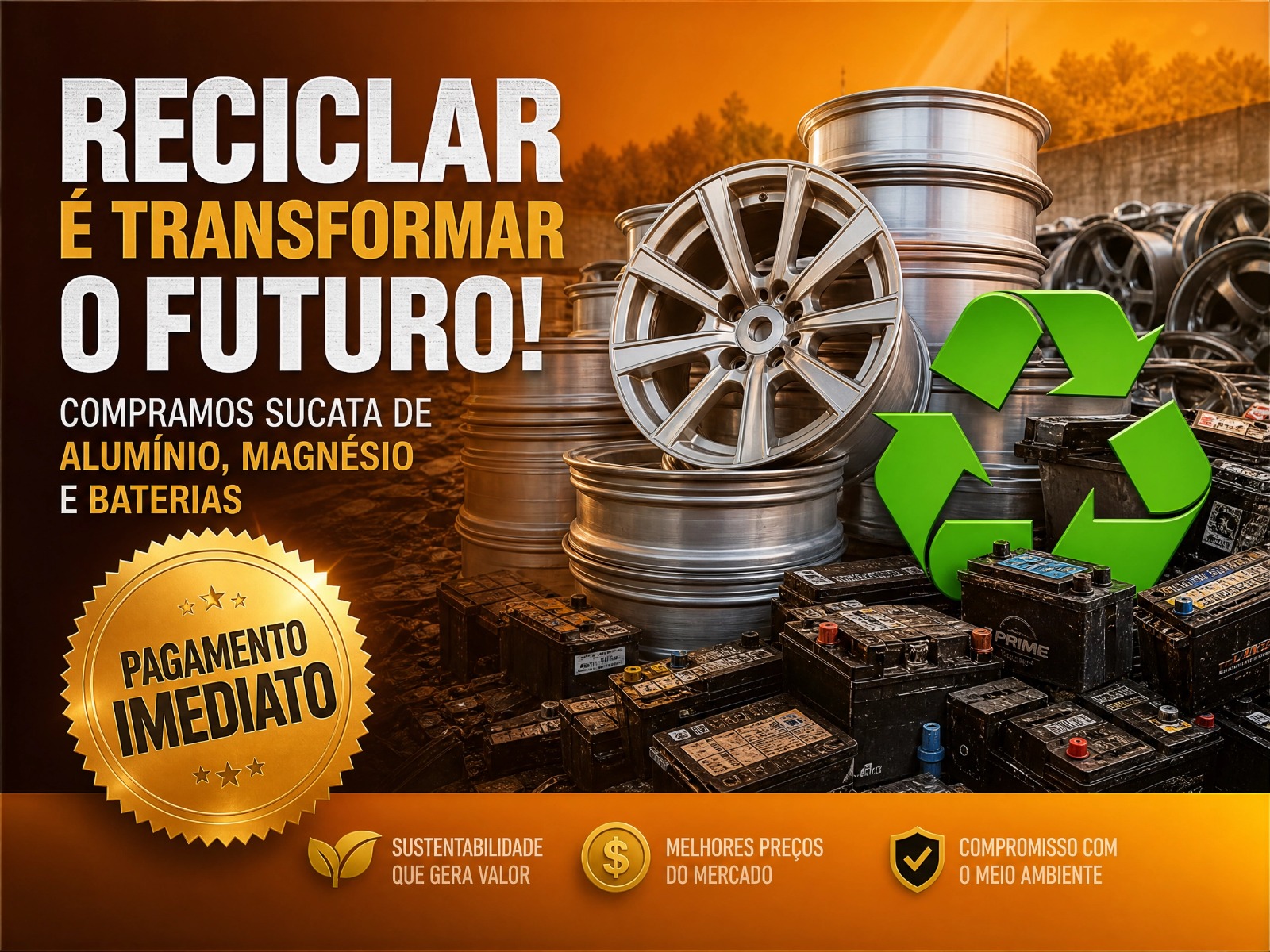 Compramos sucata de bateria automotiva e rodas de alumínio e magnésio