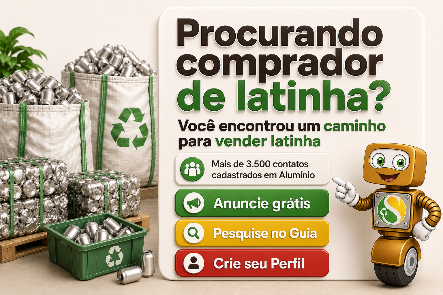 Onde vender latinha de alumínio? Quem compra? Anuncie grátis e encontre contatos no Sucatas.com